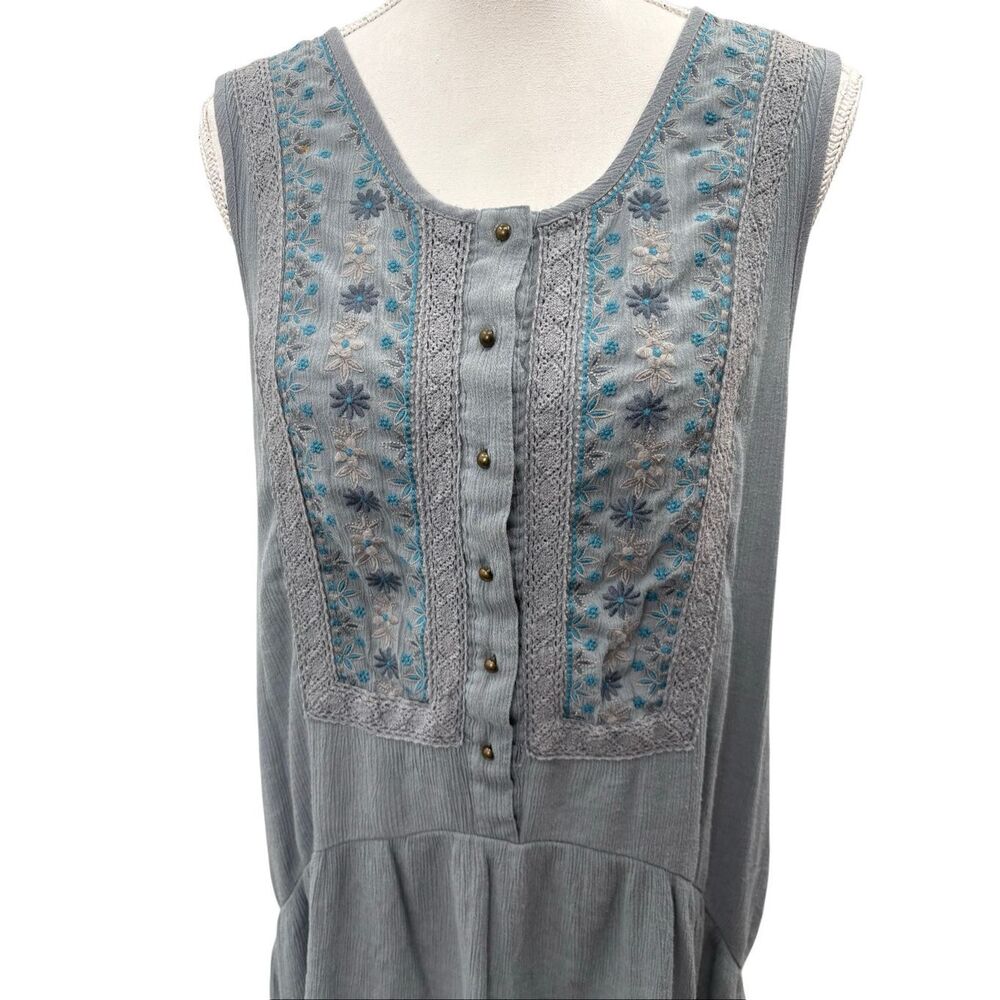 Knox Rose Gray Embroidered Boho Tunic Tank Top Women’s Large